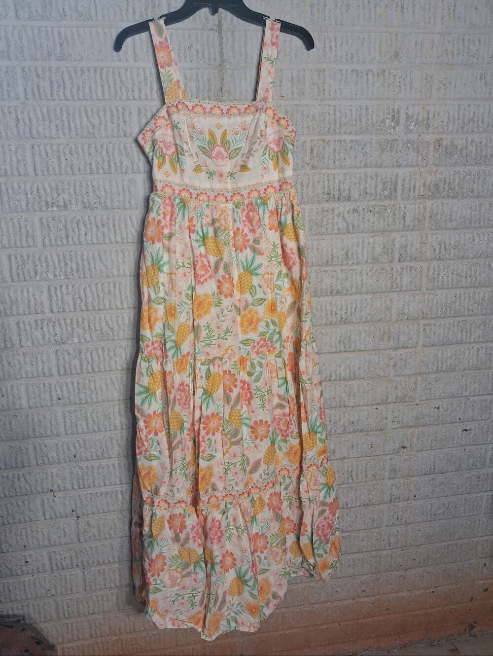 Rachael Zoe Floral Pineapple Tiered Maxi Dress in Peach & Yellow With Smocking